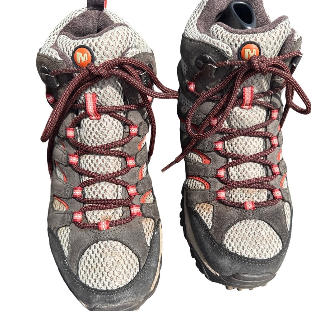 Merrell Moab Waterproof Hiking Boots Brown Grey Red Suede Vibram Womens Mid Top